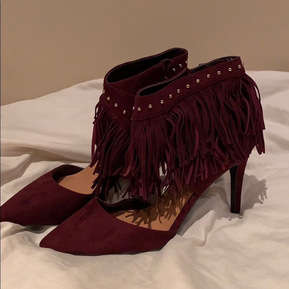 Maroon Fringe Heels